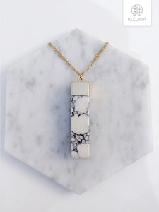 White Howlite Marble Long Necklace (Rectangle)