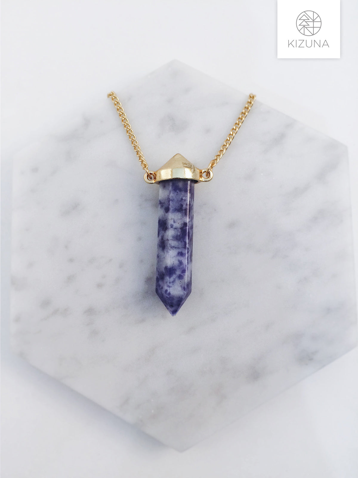 Blue Marble Stone Long Necklace (Bullet Bar)