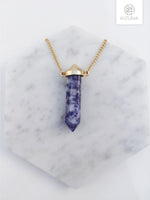 Load image into Gallery viewer, Blue Marble Stone Long Necklace (Bullet Bar)
