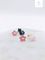 Load image into Gallery viewer, Sakura &amp; Cat Earrings (2 colors)
