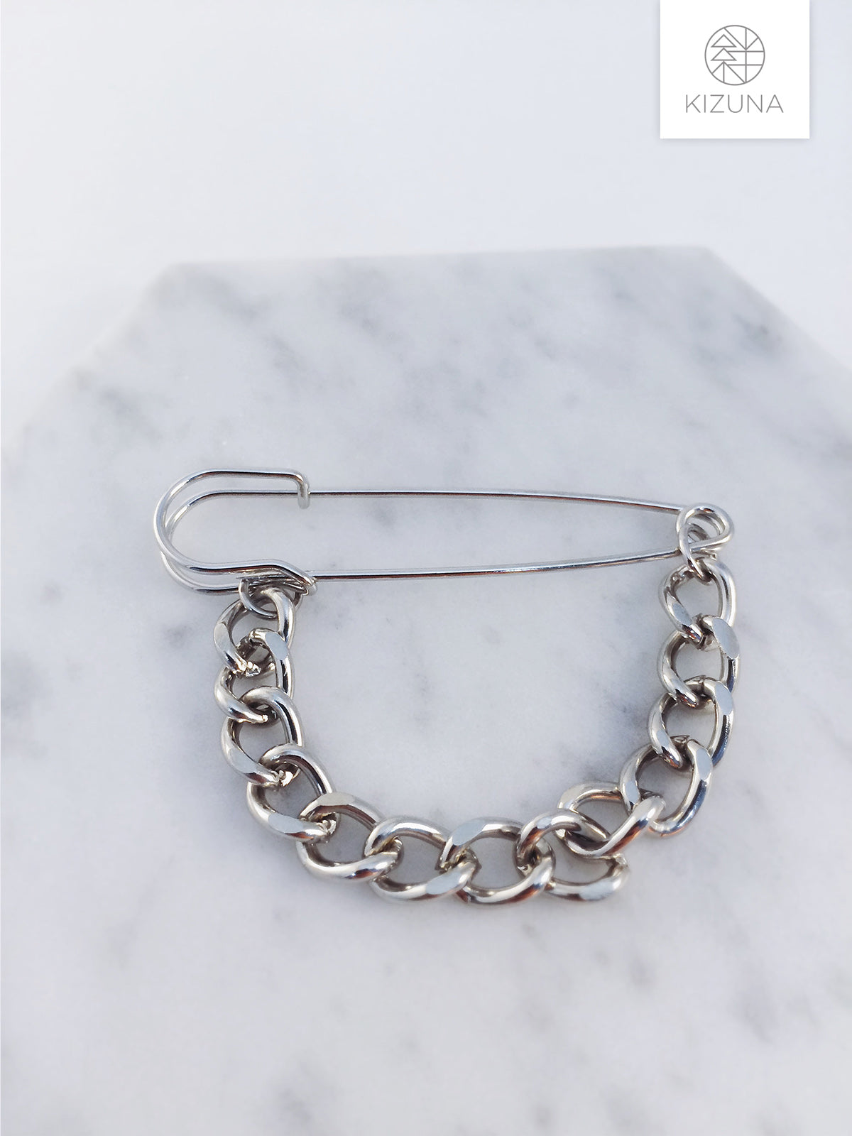 Minimalist silver chain brooch