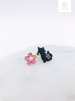 Load image into Gallery viewer, Sakura &amp; Cat Earrings (2 colors)
