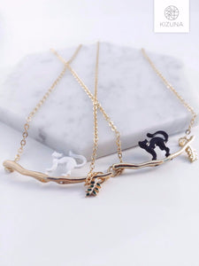 Mysterious Black & White Cat Necklace