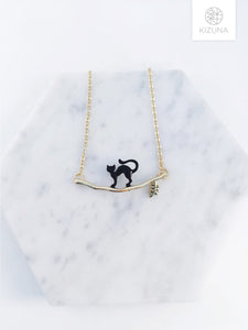 Mysterious Black & White Cat Necklace