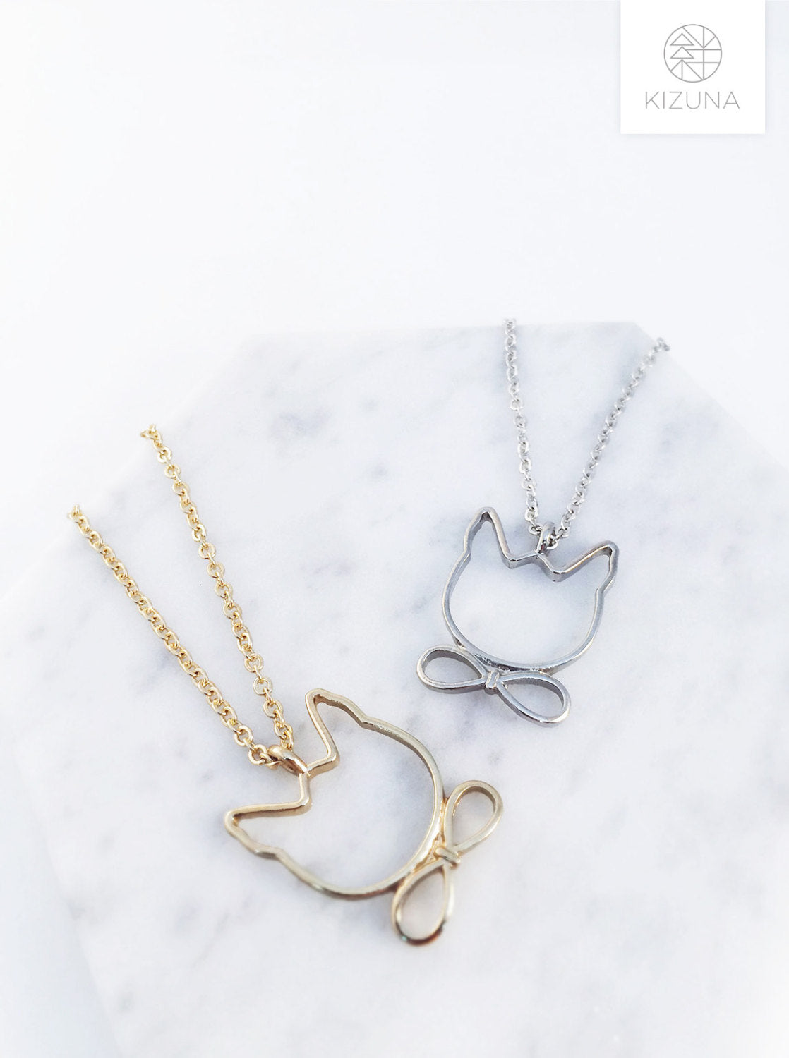 Cutout Cat Necklace With Bow tie