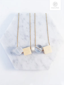 Minimalist Trendy Necklace- Wooden Cube & Globe