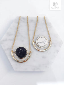 Black & White Round Howlite Marble Short Necklace