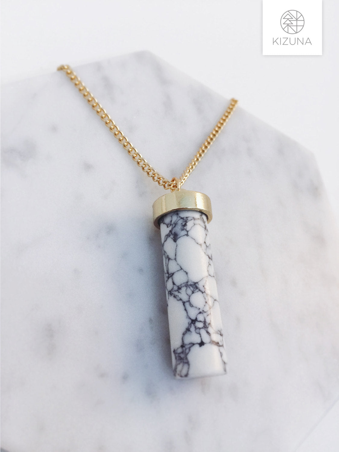 White Howlite Marble Long Necklace (Circular)