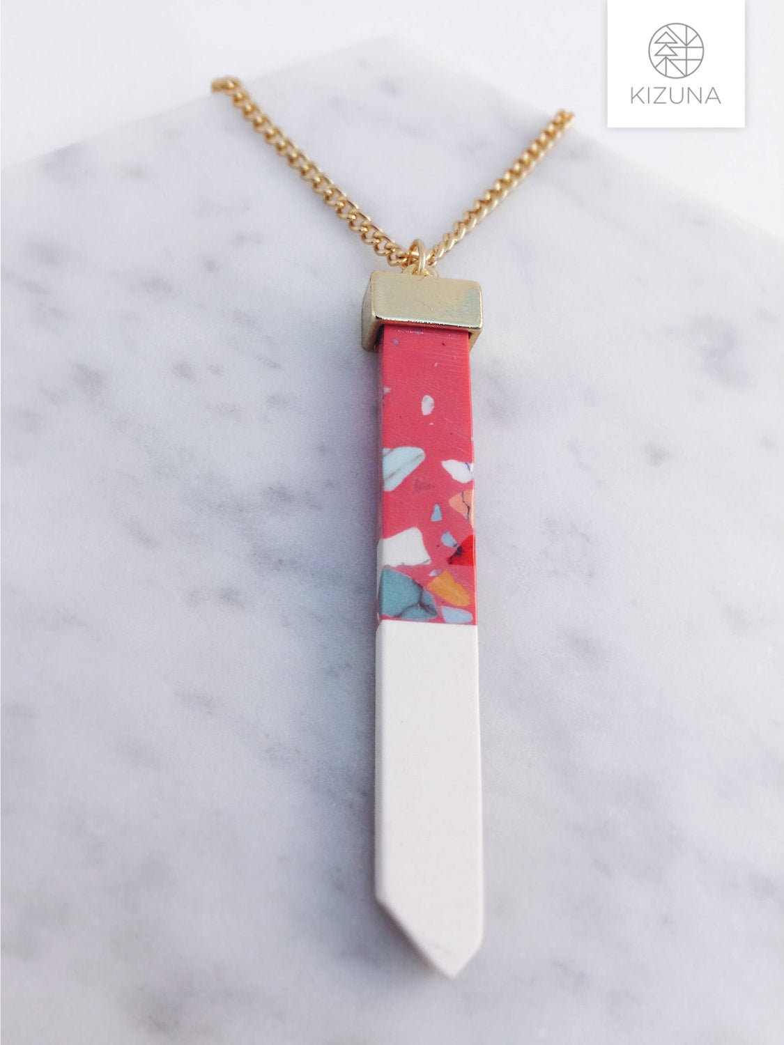 Black & Pink Long Bar Unique Marble Necklace