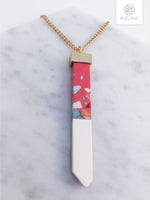 Load image into Gallery viewer, Black &amp; Pink Long Bar Unique Marble Necklace
