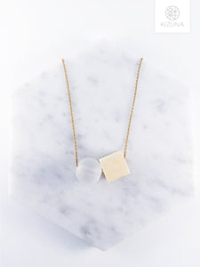 Minimalist Trendy Necklace- Wooden Cube & Globe