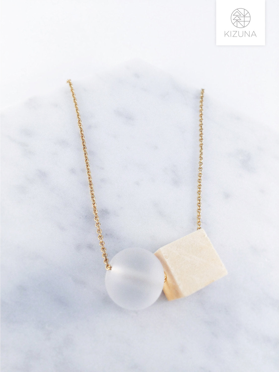 Minimalist Trendy Necklace- Wooden Cube & Globe