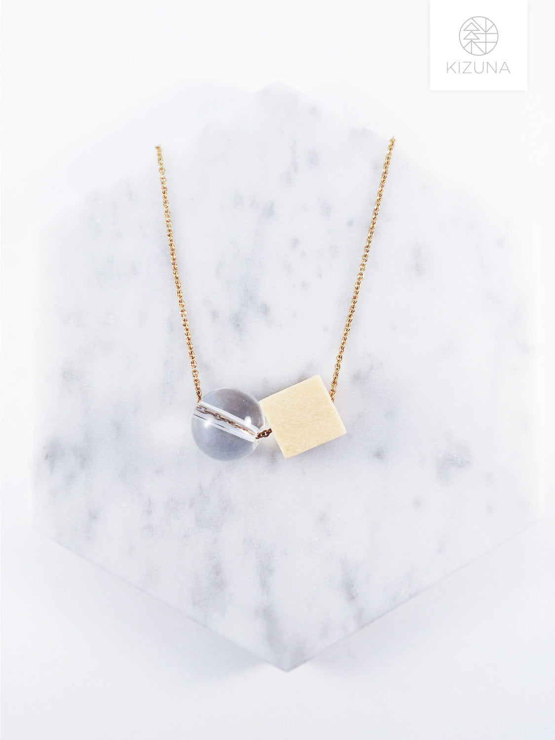 Minimalist Trendy Necklace- Wooden Cube & Globe