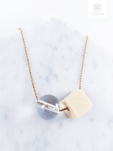 Minimalist Trendy Necklace- Wooden Cube & Globe