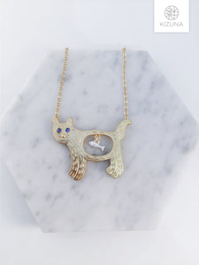 Hungry Cat Necklace w Fish (2 Colors)