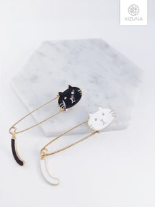 Black & White Cat Safety Pin Brooch