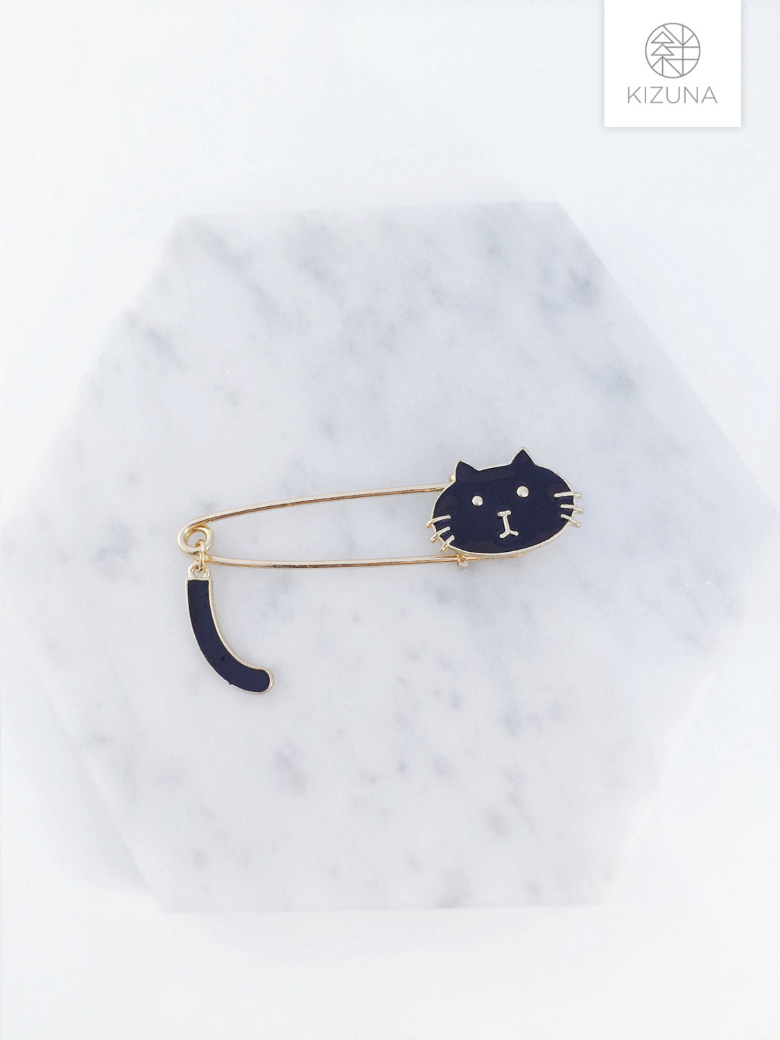 Black & White Cat Safety Pin Brooch