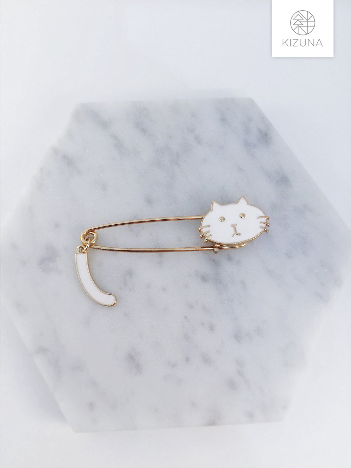 Black & White Cat Safety Pin Brooch