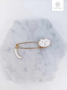 Black & White Cat Safety Pin Brooch