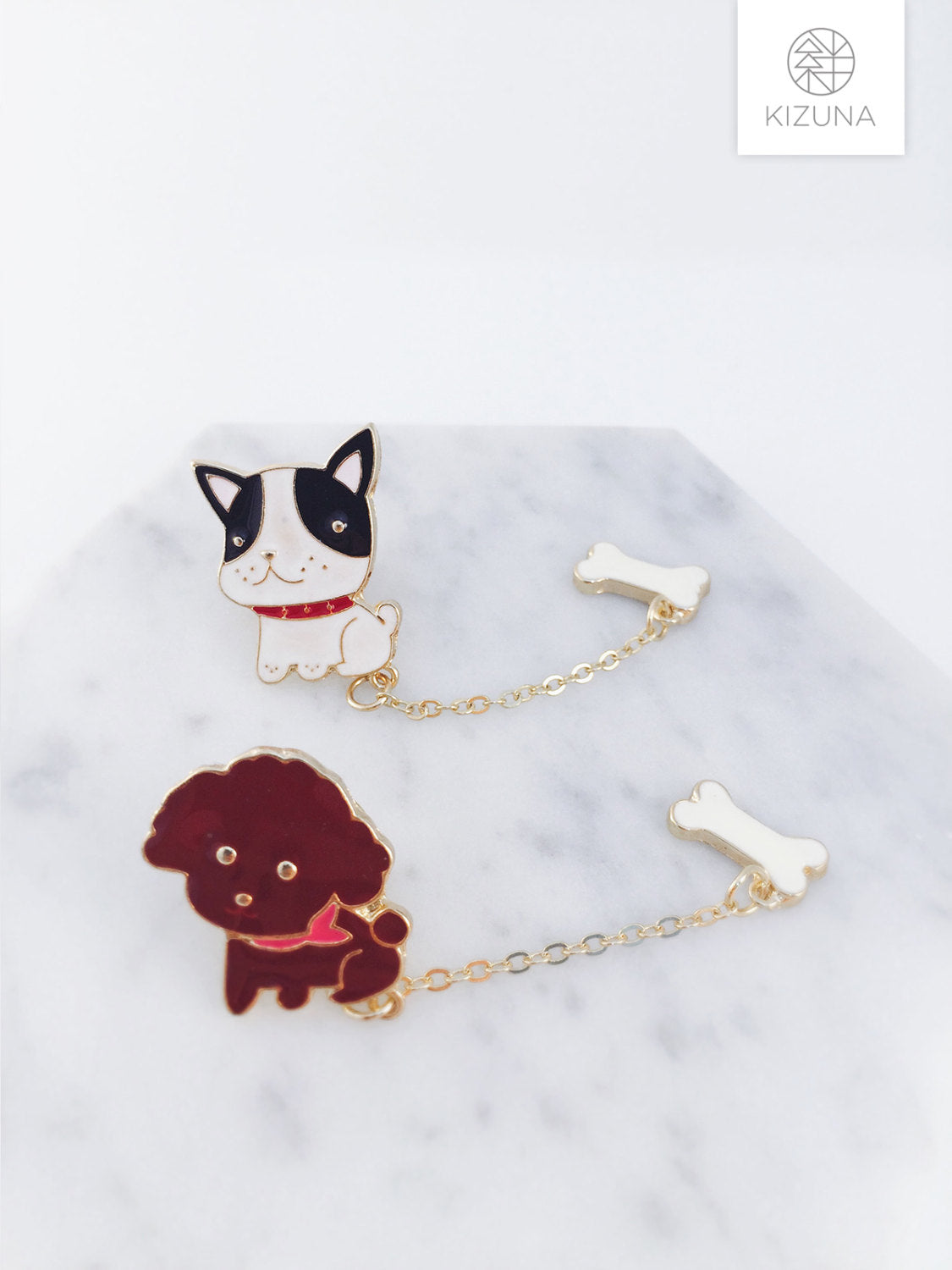 Dangling dog pins (French Bulldog & Poodle)