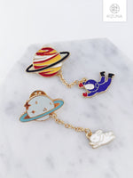 Load image into Gallery viewer, Space Enamel Pin (Astronaut &amp; Rabbit)
