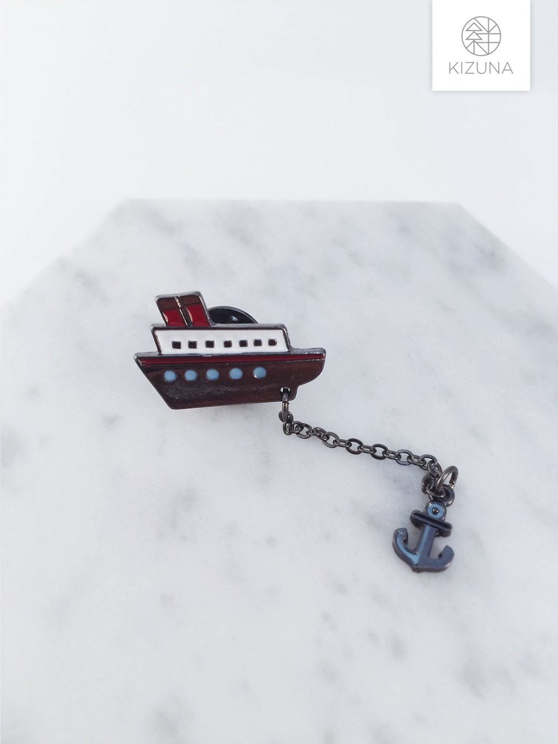 Dangling Sailor Boat & Cat Pin