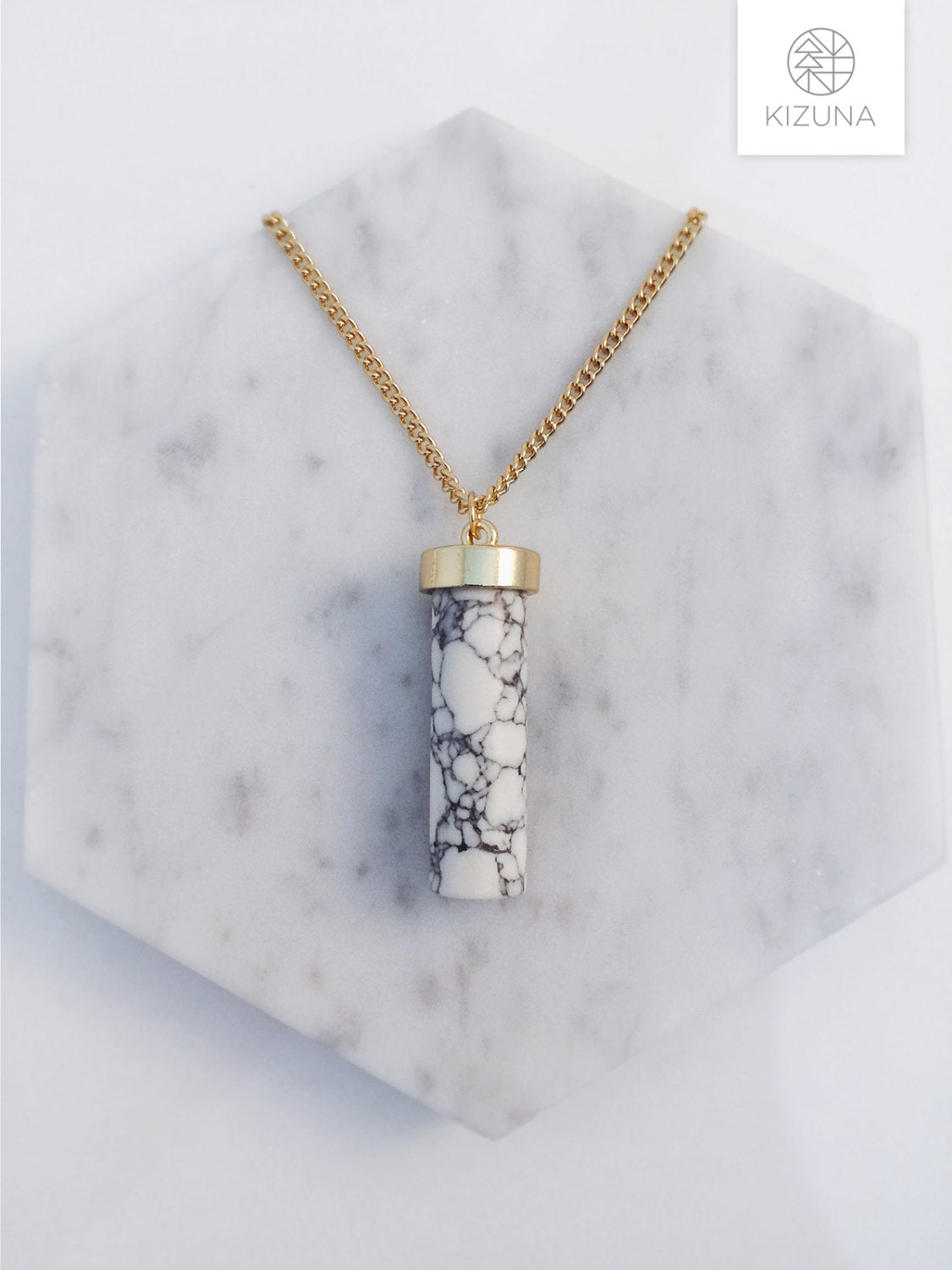 White Howlite Marble Long Necklace (Circular)