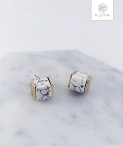 Cube White Howlite Marble Earring