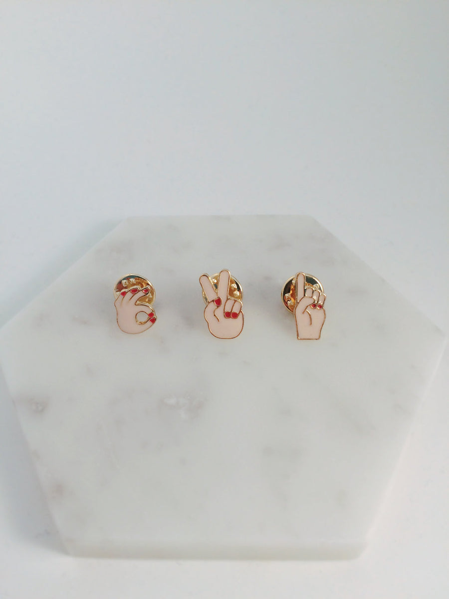 Hand Gesture Enamel pins (3 Styles) – Kizuna Accessory