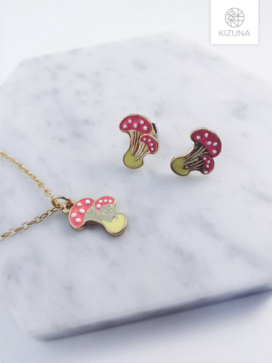 Mushroom Necklace & Earring Studs