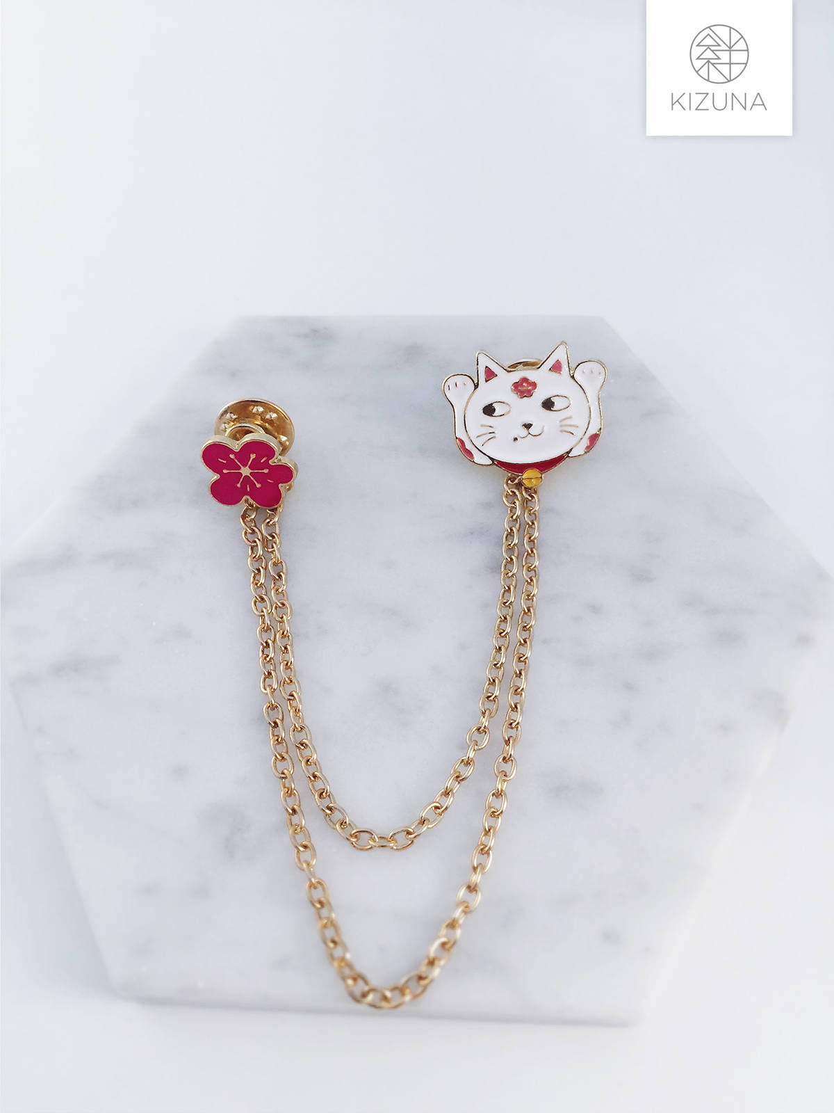 Fortune Cat Sakura Collar Pin (2 Styles)