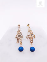 Load image into Gallery viewer, Space Rocket &amp; Astronaut Dangling Earring
