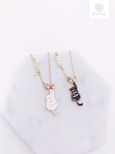 Shiny Black & White Space Cat Necklace