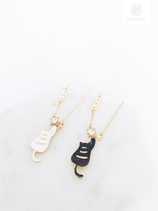 Shiny Black & White Space Cat Necklace