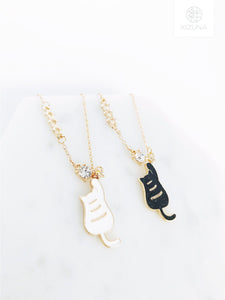 Shiny Black & White Space Cat Necklace