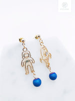 Load image into Gallery viewer, Space Rocket &amp; Astronaut Dangling Earring
