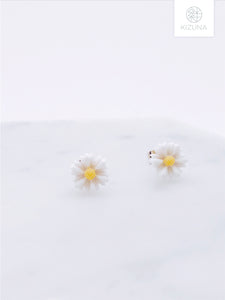 White & Sunflower Earrings