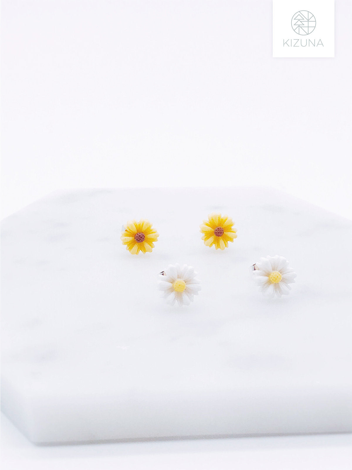 White & Sunflower Earrings