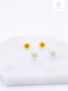 White & Sunflower Earrings