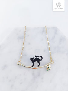 Mysterious Black & White Cat Necklace