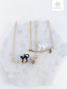 Mysterious Black & White Cat Necklace