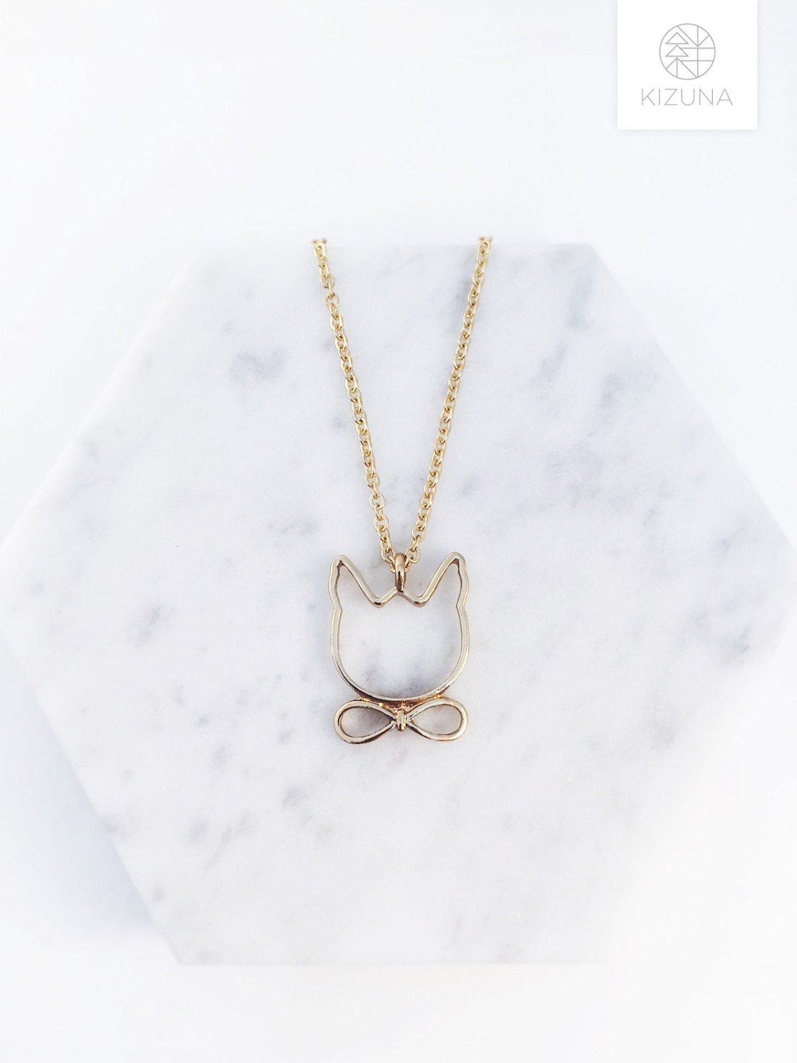 Cutout Cat Necklace With Bow tie